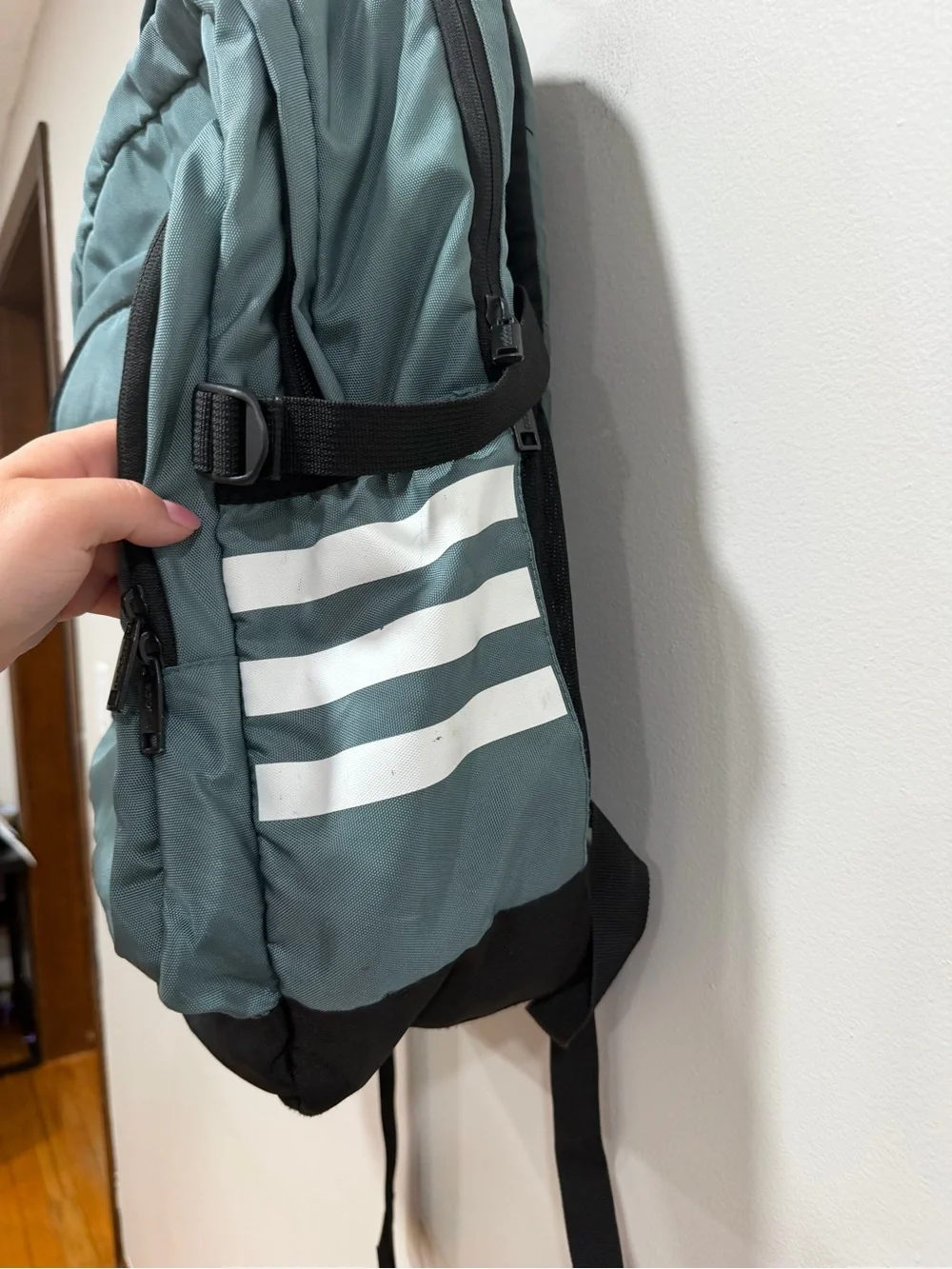 Adidas Classic Backpack Gray Green White Stripe School Travel Laptop Bag